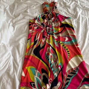 Trina Turk Geo Print Halter Neck Dress